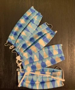 Pinup Girl Clothing What's New, Pussycat? Social Distancing Fabric Face Masks - Set Of 4pcs - Style #5 - Adult - Ice Blue Harlequin Print Cotton Sateen