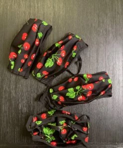 Pinup Girl Clothing Social Distancing Fabric Face Masks - Set Of 4pcs - Adult - Style #1 - Black Cherry Print Cotton Sateen What's New, Pussycat?