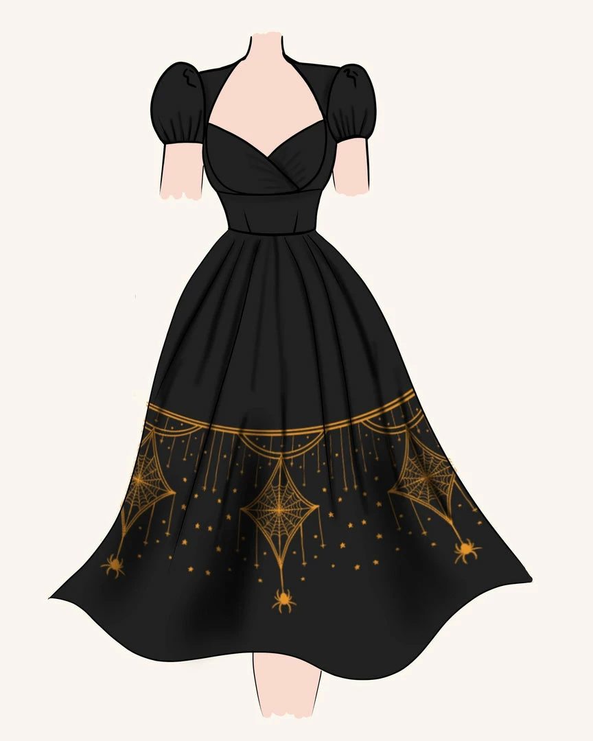 LBHM Shop All In-Stock Items By Size Final Sale - The Grace Vintage Cocktail Dress In Black & Gold Deco Spiderweb Print | Laura Byrnes & Hope Morrison 7 LBHM Shop All In-Stock Items By Size Final Sale - The Grace Vintage Cocktail Dress In Black & Gold Deco Spiderweb Print | Laura Byrnes & Hope Morrison