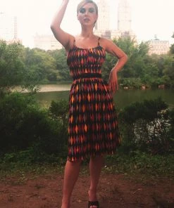 Final Sale - Ella Vintage Style Sun Dress In House Harlequin Burgundy & Gold Cotton Sateen | Pinup Couture Shop All In-Stock Items By Size