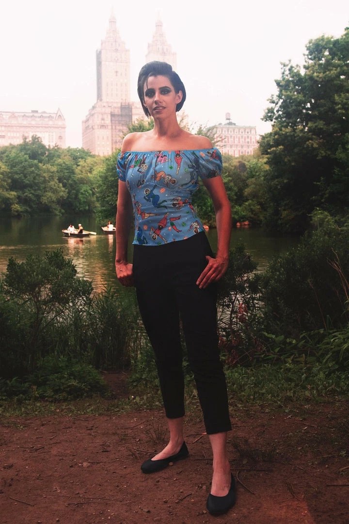 Final Sale - Classic Peasant Top In Space Babes Print Cotton Sateen | Pinup Couture Shop All In-Stock Items By Size 4 Final Sale - Classic Peasant Top In Space Babes Print Cotton Sateen | Pinup Couture Shop All In-Stock Items By Size