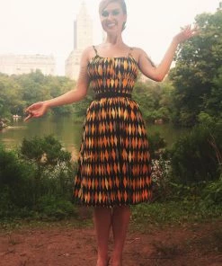 Final Sale - Ella Vintage Style Sun Dress In House Harlequin Yellow Cotton Sateen | Pinup Couture Shop All In-Stock Items By Size