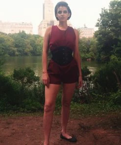 Edie Playsuit In Burgundy Stretch Gabardine | Laura Byrnes Design