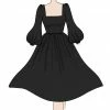 Amara Long Sleeved Swing Dress In Black Crepe | Pinup Couture 2 Amara Long Sleeved Swing Dress In Black Crepe | Pinup Couture