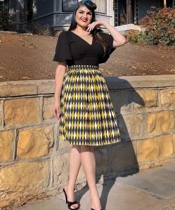 Bella Vintage Gathered Swing Skirt In Yellow House Harlequin | Pinup Couture What's New, Pussycat?