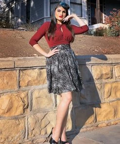 Laura Byrnes Design Little Jun Pleated Box Skirt In Black Widow Spider Web Print Sateen | Laura Byrnes What's New, Pussycat?