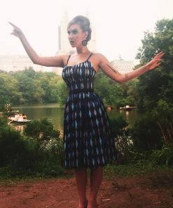 Final Sale - Ella Vintage Style Sun Dress In House Harlequin Blue Cotton Sateen | Pinup Couture Shop All In-Stock Items By Size