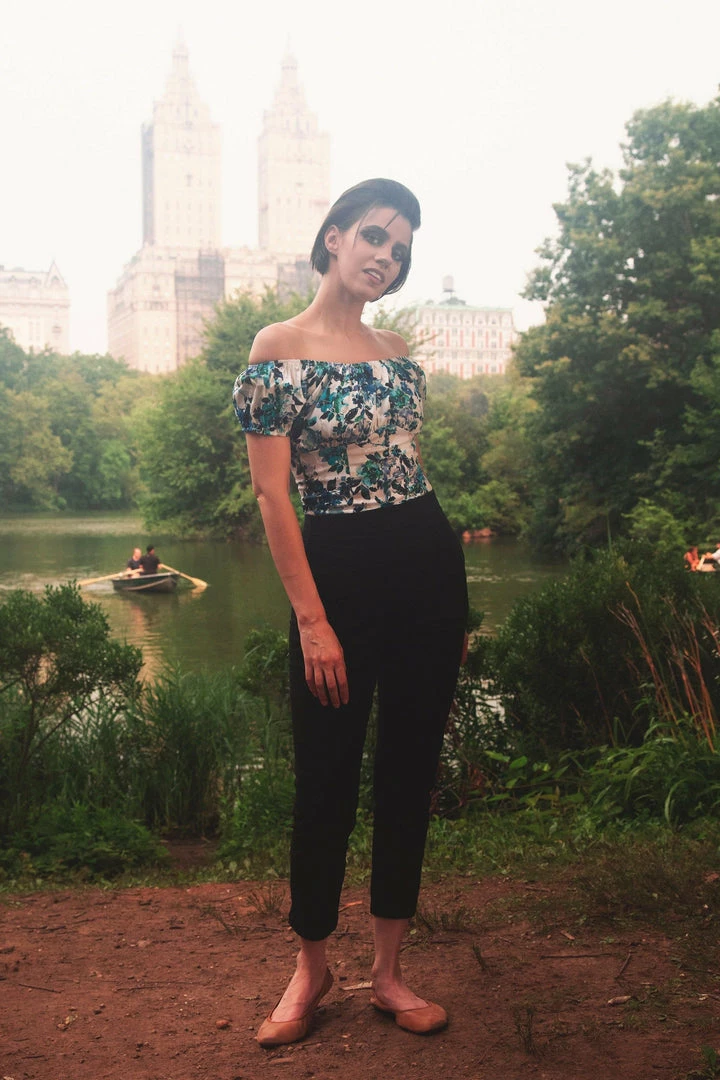 What's New, Pussycat? Classic Peasant Top In Blue Floral Cotton Sateen | Pinup Couture 5 What's New, Pussycat? Classic Peasant Top In Blue Floral Cotton Sateen | Pinup Couture