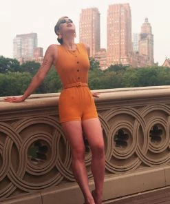 Edie Playsuit In Mustard Stretch Gabardine | Laura Byrnes Design What's New, Pussycat?