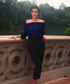 Shop All In-Stock Items By Size Final Sale - Sylvie Long Sleeve Peasant Top In Blue And Silver Witchy Toile | Laura Byrnes Design