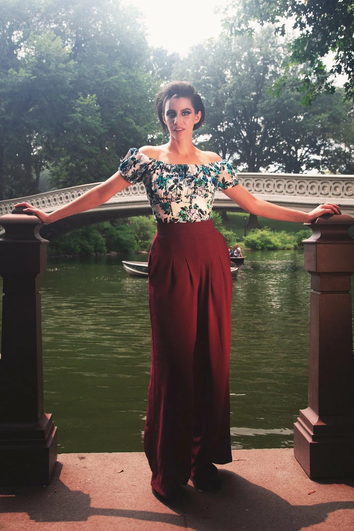 What's New, Pussycat? Classic Peasant Top In Blue Floral Cotton Sateen | Pinup Couture 4 What's New, Pussycat? Classic Peasant Top In Blue Floral Cotton Sateen | Pinup Couture