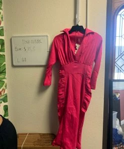 Pinup Girl Clothing OYS - Pink Ponte Collared Wiggle Dress - L67