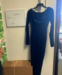 Pinup Girl Clothing Shop All In-Stock Items By Size OYS - Beatrix Gown In Blue Velvet - L68