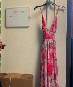 Pinup Girl Clothing OYS - Sleeveless Gothic Glamour Gown In Pink Floral - L71