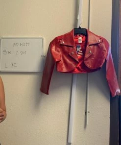 Pinup Girl Clothing OYS - Cropped Moto Jacket In Red Faux Leather - L72