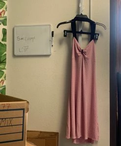 Pinup Girl Clothing OYS - Pink And Black Pin Dot Halter Dress - L77