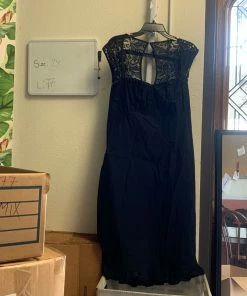 Pinup Girl Clothing Shop All In-Stock Items By Size OYS - Black Bengaline Wiggle Dress With Lace Detail - L77