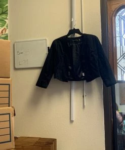 Pinup Girl Clothing Shop All In-Stock Items By Size OYS - Cropped Laura Byrnes Jacket In Black Sateen - L79