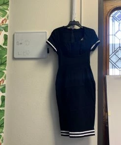 Pinup Girl Clothing OYS - Bengaline Wiggle Dress With Stripes - L80 Shop All In-Stock Items By Size