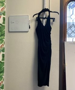 Pinup Girl Clothing OYS - Halter Faux Wrap Wiggle Dress In Black - L80