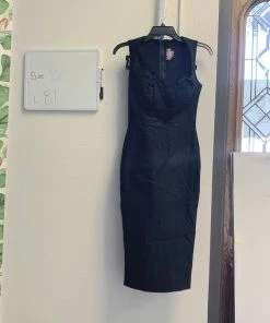 Pinup Girl Clothing Shop All In-Stock Items By Size OYS - Black Bengaline Wiggle Dress With Structured Bust Detail - L81