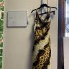 Pinup Girl Clothing OYS - Brown And Yellow Faux Wrap Hawaiian Print Dress - L81