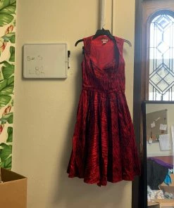 Pinup Girl Clothing Shop All In-Stock Items By Size OYS - Grace Dress In Flocked Red - L82
