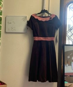 Pinup Girl Clothing OYS - Swing Dress In Brown Velvet With Pink Trim - L82