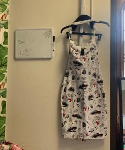 Pinup Girl Clothing Shop All In-Stock Items By Size OYS - Halter Wiggle Dress In Juvenile Delinquent Print - L83