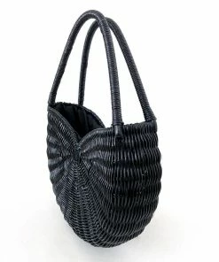 Everina Carmella Natural Rattan Bag In Solid Black What's New, Pussycat?