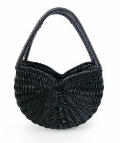 Everina Carmella Natural Rattan Bag In Solid Black What's New, Pussycat?