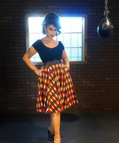 Final Sale - Doris Vintage Swing Skirt In House Harlequin Burgundy & Gold | Pinup Couture Shop All In-Stock Items By Size
