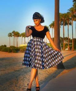 Shop All In-Stock Items By Size Final Sale - Doris Vintage Swing Skirt In House Harlequin Blue | Pinup Couture