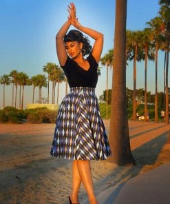 Shop All In-Stock Items By Size Final Sale - Doris Vintage Swing Skirt In House Harlequin Blue | Pinup Couture