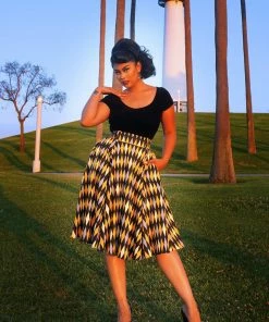 Final Sale - Doris Vintage Swing Skirt In House Harlequin Yellow | Pinup Couture Shop All In-Stock Items By Size