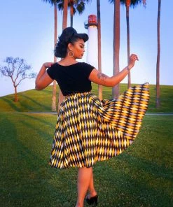 Final Sale - Doris Vintage Swing Skirt In House Harlequin Yellow | Pinup Couture Shop All In-Stock Items By Size
