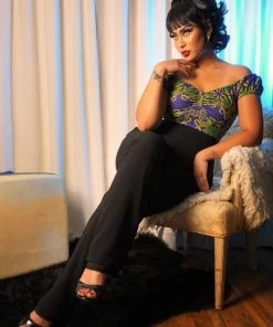 LBHM Final Sale - Brigitte Puff Short Sleeve Top In Daddy Cthulhu Stretch Knit | Laura Byrnes & Hope Johnstun