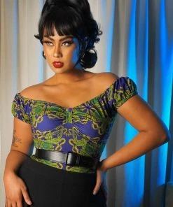 LBHM Final Sale - Brigitte Puff Short Sleeve Top In Daddy Cthulhu Stretch Knit | Laura Byrnes & Hope Johnstun