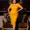 Final Sale - Eliza Wiggle Dress In Mustard Stretch Bengaline | Deadly Dames Shop All In-Stock Items By Size
