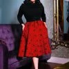 Laura Byrnes Design Shop All In-Stock Items By Size Final Sale - Vintage Inspired Corset Skirt In Red & Black Flocked Spiderweb Print | Laura Byrnes