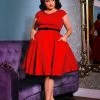 Pinupgirlclothing.com Final Sale - Celia Vintage Swing Dress In Solid Red Cotton Sateen | Pinup Couture Shop All In-Stock Items By Size