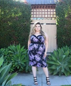 Final Sale - The Stephanie Wiggle Dress In Purple Pastel Floral | Pinup Couture Shop All In-Stock Items By Size