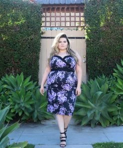 Final Sale - The Stephanie Wiggle Dress In Purple Pastel Floral | Pinup Couture Shop All In-Stock Items By Size