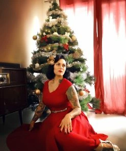 Pinupgirlclothing.com Final Sale - Celia Vintage Swing Dress In Solid Red Cotton Sateen | Pinup Couture Shop All In-Stock Items By Size