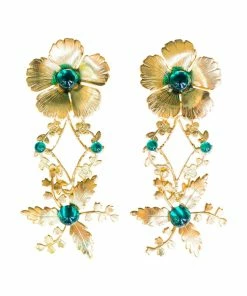 Pink Reef Gold And Green Floral Earrings What's New, Pussycat?