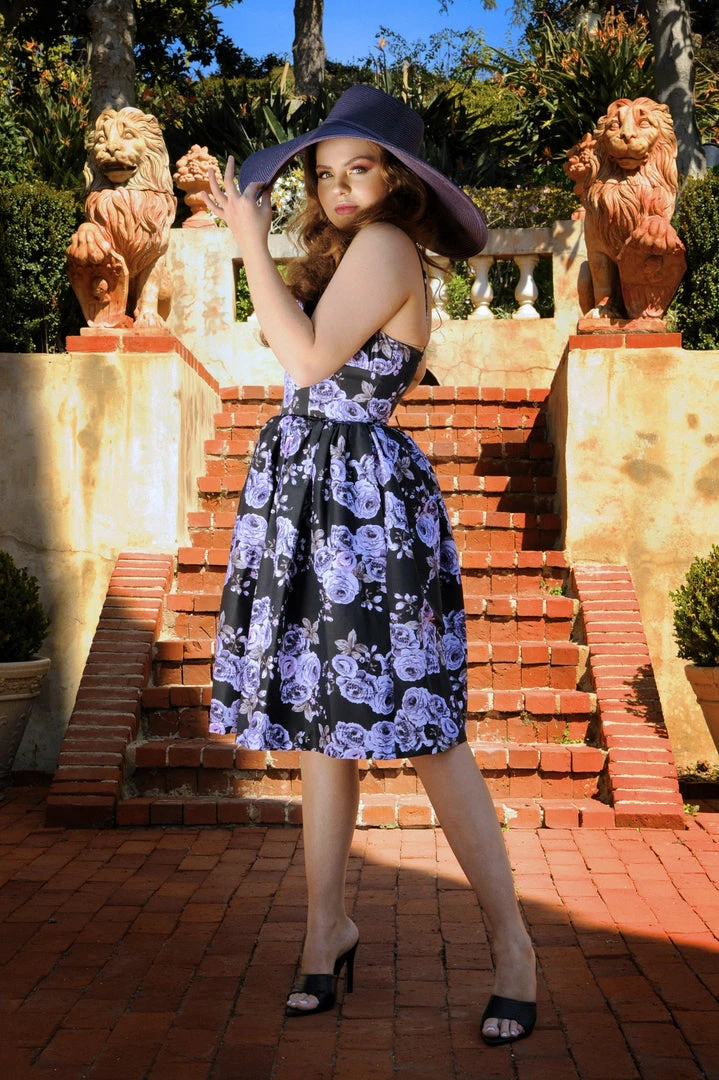 Final Sale - Ella Vintage Sundress In Purple Roses | Pinup Couture 4 Final Sale - Ella Vintage Sundress In Purple Roses | Pinup Couture