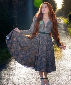 LBHM All In Stock Size XS Luna 40s Swing Dress In Royal Woods Crepe | Laura Byrnes & Hope Johnstun