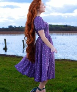 LBHM All In Stock Size XS Lucrezia Day Dress In Crown Print Crepe | Laura Byrnes & Hope Johnstun