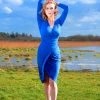 Greta Long Sleeved Faux Wrap Wiggle Dress In Royal Blue | Laura Byrnes Design What's New, Pussycat?