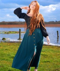 Selene Button Front Midi Skirt In Spruce Green With Black Trim | Laura Byrnes Design What's New, Pussycat?